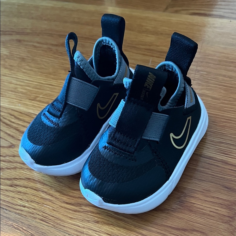3c baby Nike Black Sneakers with Gold Swoosh crib shoes